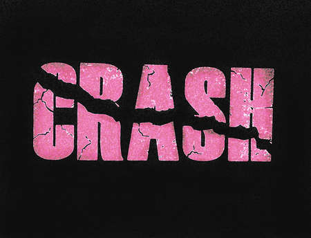 Craked crash word isolated on black background.の写真素材