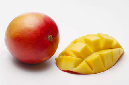 Fresh sliced mango isolated on white background.の写真素材
