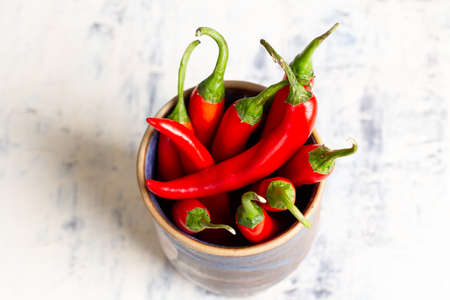Chilli peppers in a bowlの写真素材
