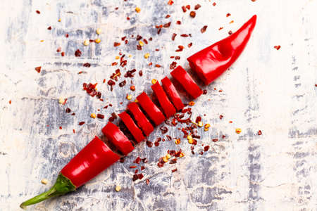 sliced chilli pepperの写真素材