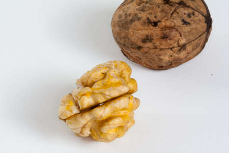 Nuts and shell on white background