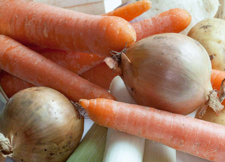 Vegetables for soup in a crateの写真素材