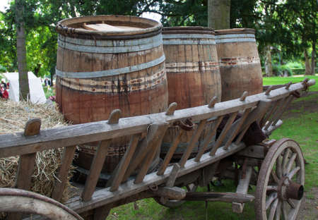 Ribeauville - Reconstitution mdievale - Transportation of wine in barrels - Alsace, Haut Rhinの写真素材