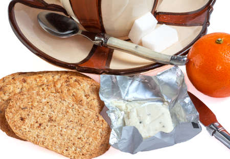 Ingredients for breakfast lunch on white background