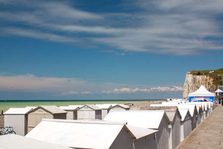 The cabins Mers les Bains, Picardie, Somme, Franceのeditorial素材