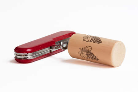 Corkscrew in a Swiss knife on white backgroundの写真素材