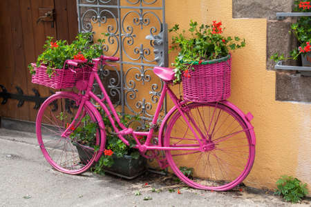 Floral decoration on a retro bikeの写真素材