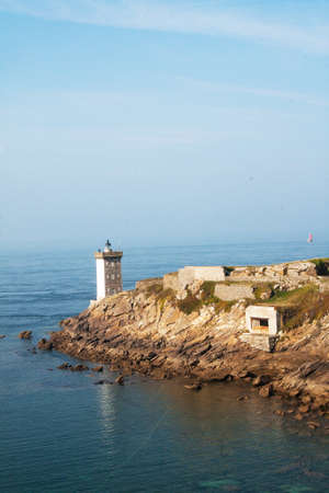 Kermorvan peninsula and lighthouse, Le Conquet, Finistere, Brittany, Franceの写真素材