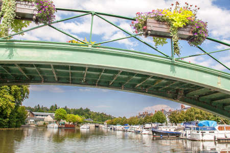 The gateway and the marina Briare, Loiret, Loire, Franceの写真素材