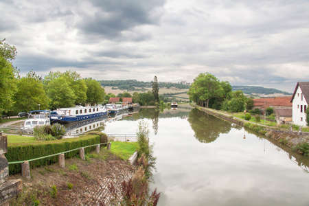 The Port of Vandenesse en Auxois, Ctes d'Or, Burgundy, under overcastの写真素材