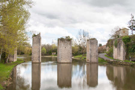 Ruins of the old drawbridge batteries, Lussac les Chateaux, Vienne, Poitou-Charentesの写真素材