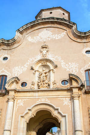 Facade of entrance to the Royal Monastery of Santes Creus, Catalonia, Spainの写真素材