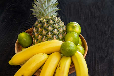 exotic fruit composition on black backgroundの写真素材