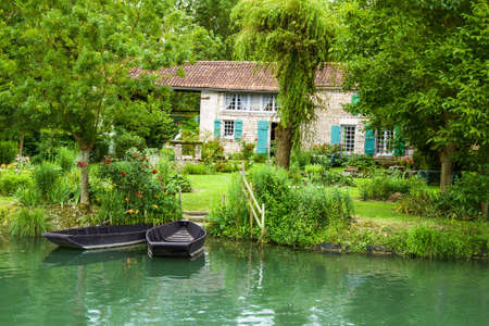 House maraichine in the Marais Poitevin, Deux S?vres, Franceの写真素材