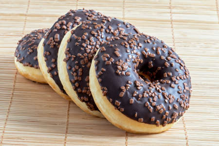 donuts on bamboo matの写真素材