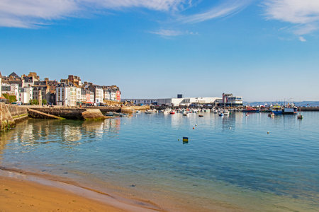 Douarnenez. The port of Rosmeur at low tide in the morning, FinistÃ¨re, Brittanyの写真素材