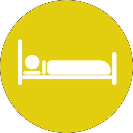 Hotel bed icon, round gold buttonの写真素材