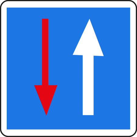 Road sign: Priority to oncoming trafficの写真素材