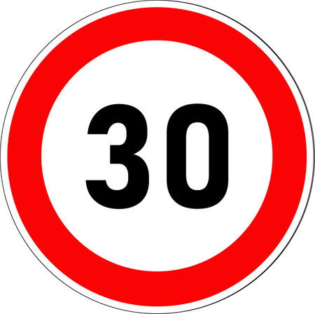 Round French road sign with border and center crossed out in red: speed limitのイラスト素材