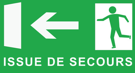 French rectangular sign with green background and French text: emergency exitのイラスト素材