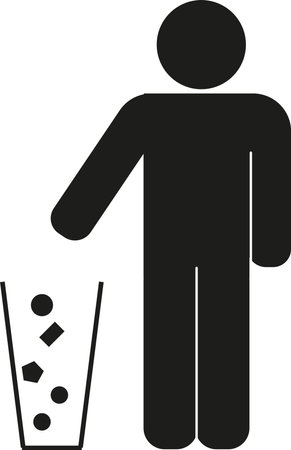 Sign with white background and silhouette of a person placing waste in a garbage canの写真素材