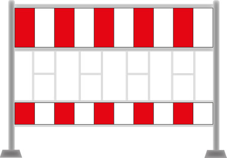 Red and white road sign: Construction site barrierの写真素材