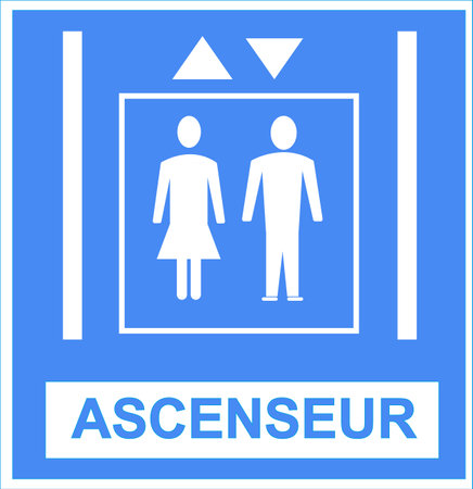 Square sign on blue background: Elevatorの写真素材