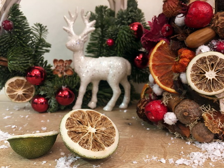 Unusual christmas tree made of natural materialsの写真素材