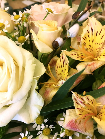 Colorful flowers bouquet isolated. Mix flowers. Beautiful summer bouquet. Concept of a flower shop. Beautiful Bouquet. Spring flowers.の写真素材