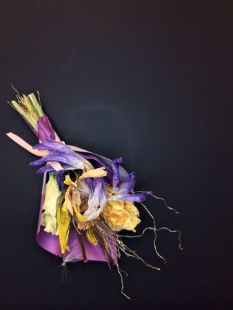 Beautiful dry flower bouquet on black background.の写真素材