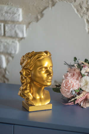 Head Flower Pot. Afina gold vase. Handmade vase, pot. Cement vase.Head Flower Pot.の写真素材