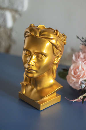 Head Flower Pot. Afina gold vase. Handmade vase, pot. Cement vase.Head Flower Pot.の写真素材