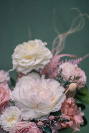 Preserved flowers for womens. Beautiful spring flowers in box of flowers. Woman's day 8 march.の写真素材