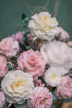 Preserved flowers for womens. Beautiful spring flowers in box of flowers. Woman's day 8 march.の写真素材