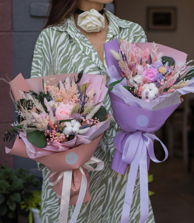 Flowers on first day school. Bouquet for teachers on first of September. Flowers for the last bell.Valentine's, women's, mother's day, 8th of march. 14th of February. Teacher's.の写真素材