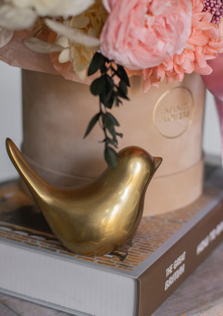 Gift for holiday, birthday, Wedding, Mother's Day, Valentine's day, Women's Day. Beautiful composition with pink and white flowers and eucalipt.の写真素材