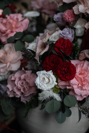 Still life with luxurious bouquet of preserved flowers.の写真素材