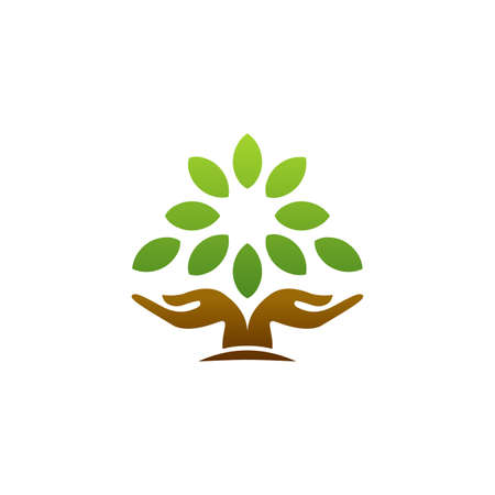tree hand logo, concept hand tree nature wellness icon symbol vector design illustrationのイラスト素材