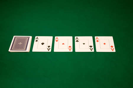 Four of a kind Aces in Las Vegas casinoon the green tableのeditorial素材