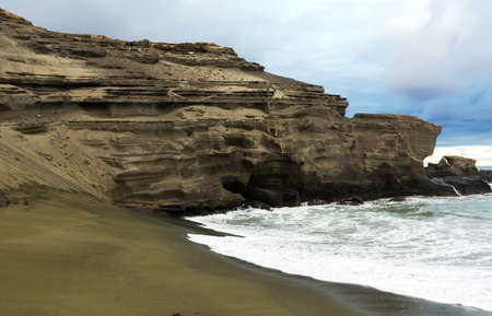 Green sand beach Papakoleaの写真素材
