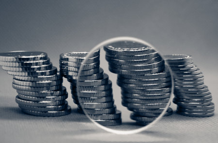 Ukranian money. Five grivna hrivnya new coins isolated on white. Money of Ukraine. Ukrainian national currency. closeupの写真素材