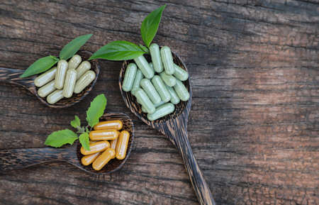 Herbal supplement capsule from alternative eating for health care living lifeの写真素材