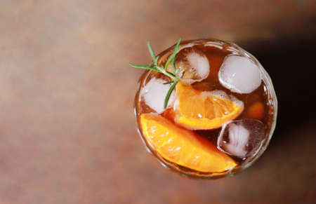 top view of iced Americano coffee mixed with orange for fresh drinking in free time