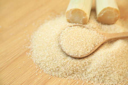 fresh organic sugar from natural proceed of sugar cane tree in local farmland. selective focus.の写真素材