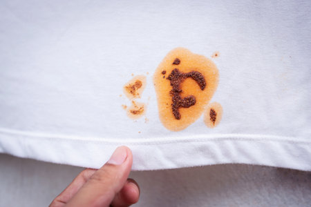 dirty cosmetics  stain on cloth from daily life activity for cleaning concept. housework care living life of people.の写真素材