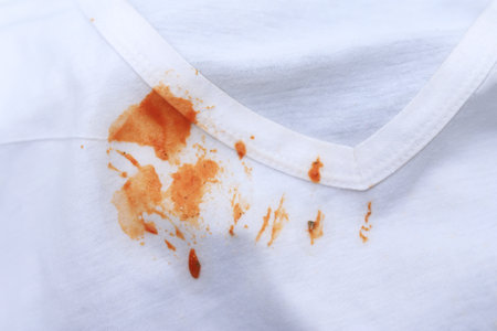 dirty barbeque sauce stain on cloth from daily life activity for cleaning concept. housework care...