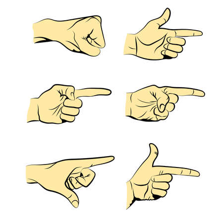 Set of Flat Line Illustrated Hands Isolated on White Background. Vector Illustration.のイラスト素材