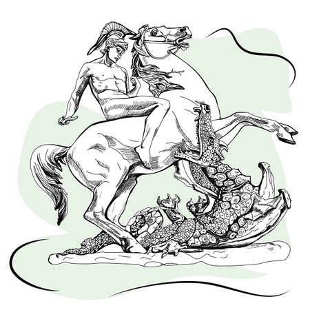 Saint George with a sword and the dragon. Sketchのイラスト素材