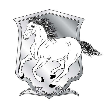 Horses with shields design - animals with heraldic design elements.のイラスト素材