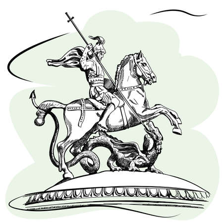 Sculpture of Saint George slaying the dragon. Manezhnaya Square in Moscow Russia. Sketchのイラスト素材